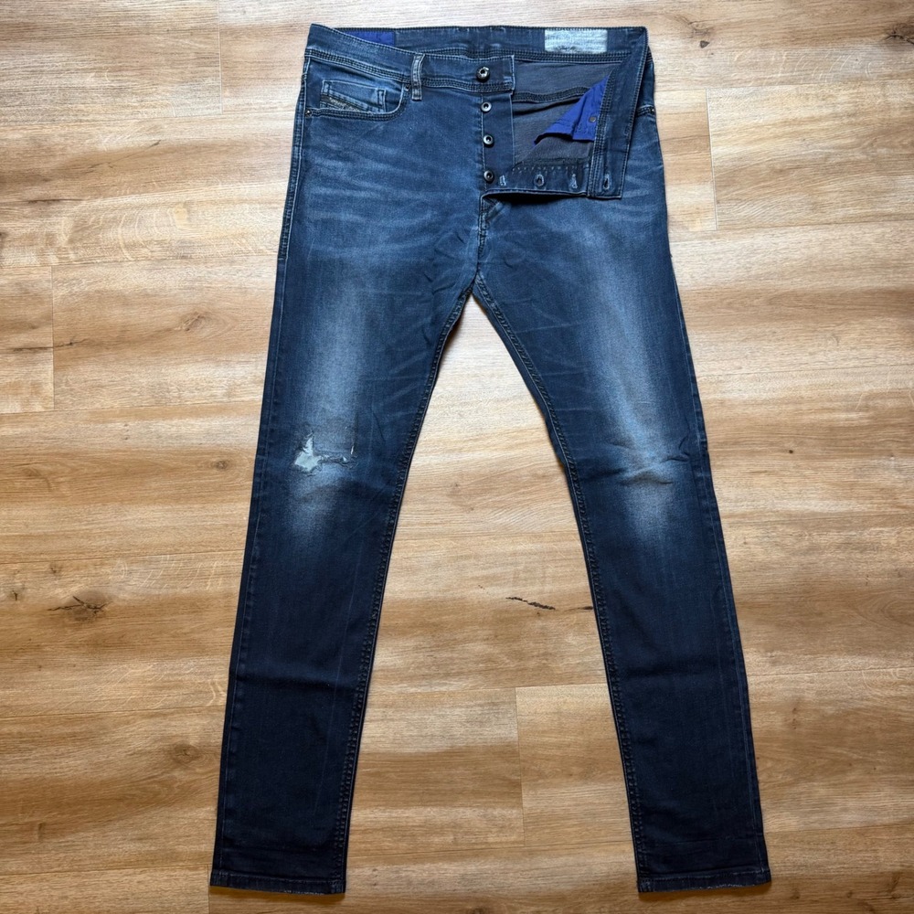 Diesel Tepphar Jeans Mens 33x32 Dark Indigo Slim-Carrot Stretch Distressed 0679R